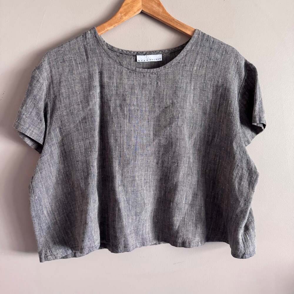 Bryn Walker Cropped Boxy Linen Top Made in USA Size Small